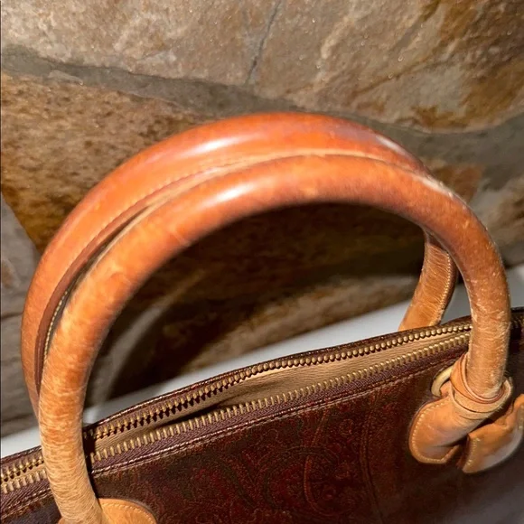 ETRO SATCHEL Brown Leather Handbag WITH LOCK AND KEY original liner inside